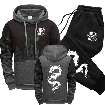 Chinese Dragon Tracksuit Hooded Sweatshirt Sweatpants City Vibe Hoodie 2 Piece Set Autumn Winter Men's Daily Casual Sport Outfit.