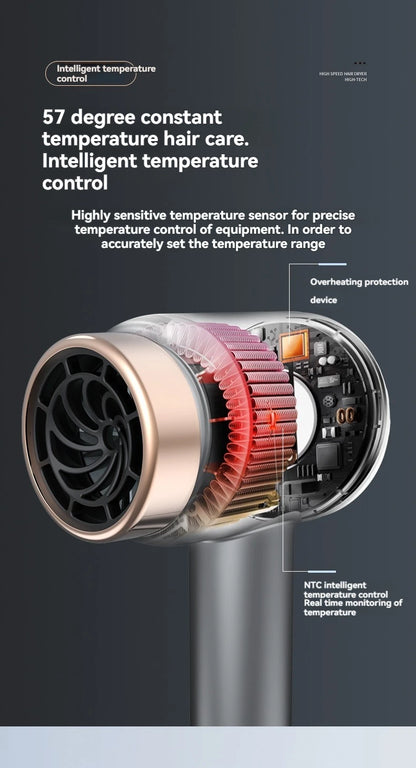 Wireless charging hair dryer for household use, high-speed negative ion hair dryer, high-power bladeless hair care, quick drying.