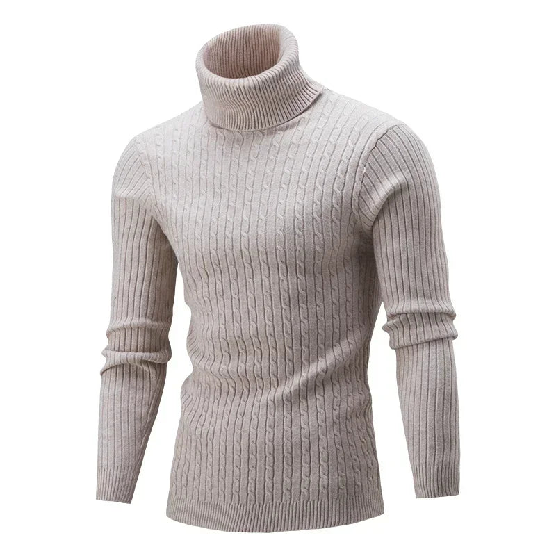 2025 Men's Warm Sweater Long Sleeve Turtleneck Sweater Retro Knitted  Pullover Sweaters
