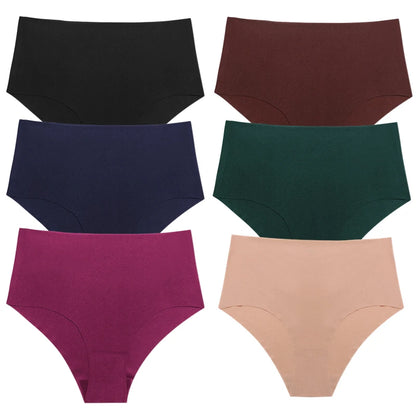 TrowBridge 6PCS/Set Women's Panties High Waist Seamless Briefs Plus Size Underwear Silk Satin Lingerie Sports Comfort Underpants.