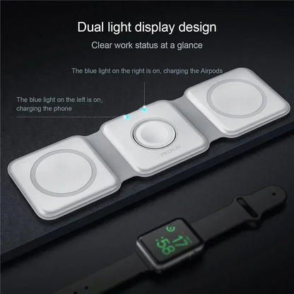 Foldable 3-in-1 Wireless Charger Dock For iPhone 16 15 14 13 12 Pro Max Apple Watch 10/9/8/7/6/5 AirPods Pro Fast Charging Pad.