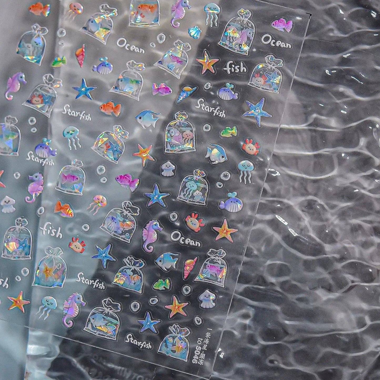 Ocean Theme 5D Nail Sticker Summer Beach Seashells Starfish Conch Scallop Shell Coral Self Adhesive Decoration Manicure Decal