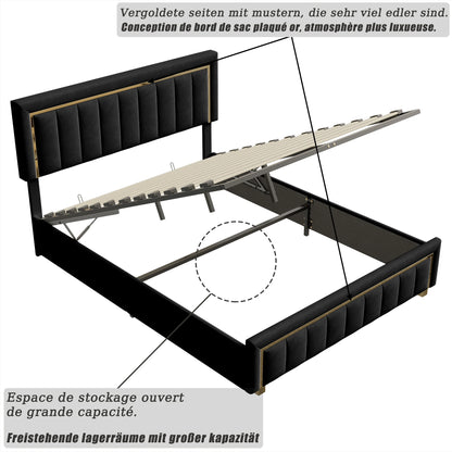 Fangange Polsterbett 40 x 200 cm, hydraulisches Bett mit Lattenrost, Stauraumbett mit Kopfteil, Funktionsbett, Samt, ohne Matratze