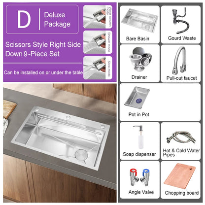 304 Stainless Steel Kitchen Sink Silver Embossed Large Single Slot Home Improvement Multifunction Wash Basin For Kitchen