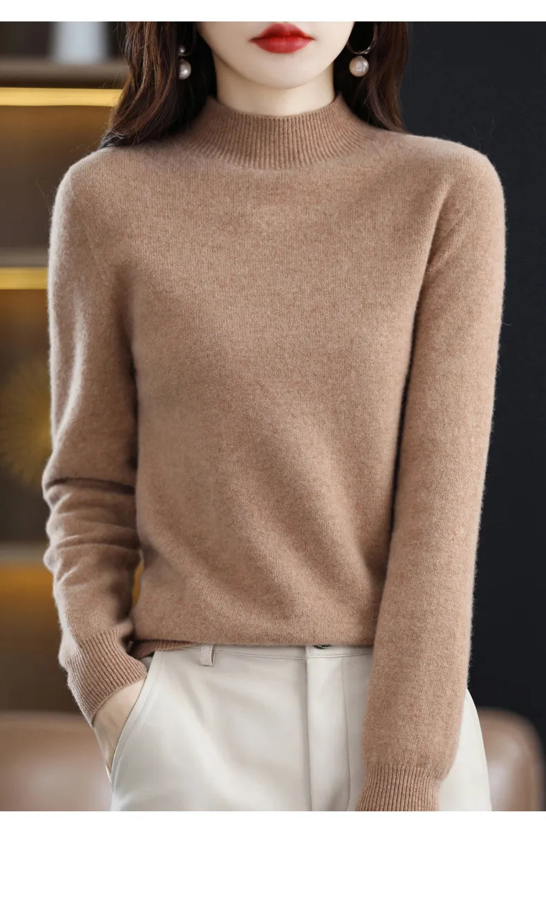 100% Pure Wool Half-neck Pullover In Autumn And Winter New Cashmere Sweater Women's Casual Knit Top Women's Coat 19 Colors.