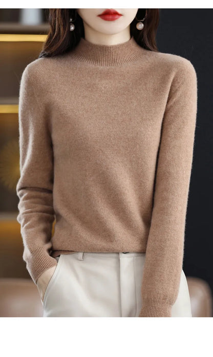 100% Pure Wool Half-neck Pullover In Autumn And Winter New Cashmere Sweater Women's Casual Knit Top Women's Coat 19 Colors.