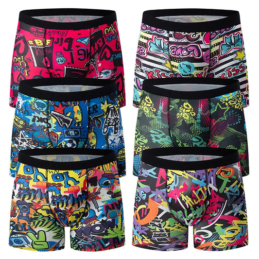 4/6Pcs Herrenmode Druck Lange Unterwäsche Jugendliche Für Erwachsene Multi-größe Bequeme Sport Boyshort Plus größe Fitness Shorts