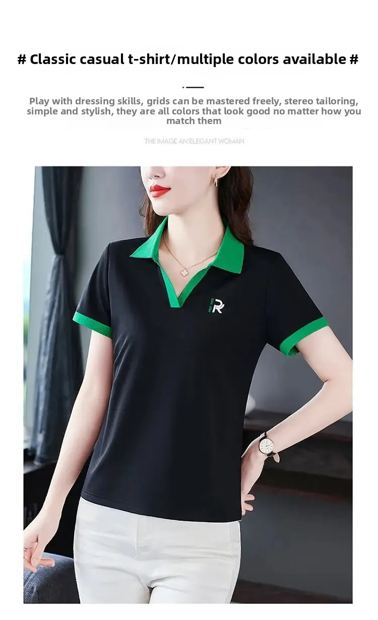 Women's Slim Fit Polo Shirt Short Sleeve T-Shirt Casual Sporty Loose Fashionable Summer Top Turn-down Collar Comfortable