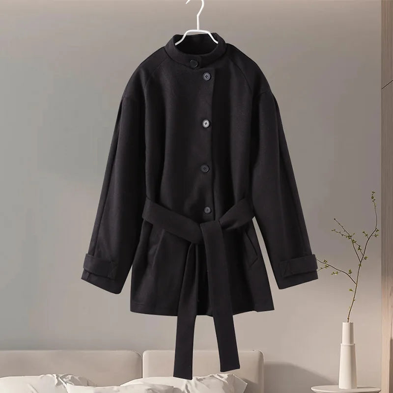 Winter warme Schnürung Damen mantel einfarbig Vintage Einreiher Mantel Mode Herbst Damen jacken neue Retro-Oberbekleidung.