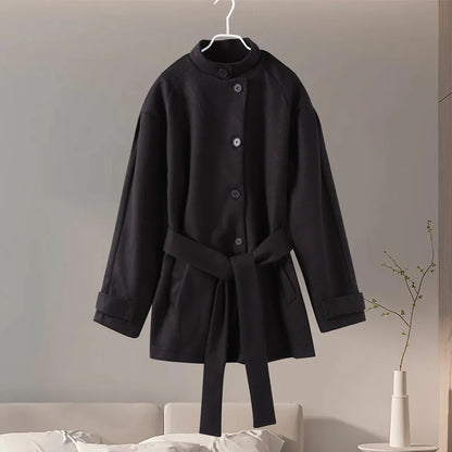 Winter warme Schnürung Damen mantel einfarbig Vintage Einreiher Mantel Mode Herbst Damen jacken neue Retro-Oberbekleidung.