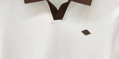 Men's Casual Polo Shirt Collared Short Sleeve Pique Cotton Breathable V-Neck Color Block Half Sleeve Summer Loose Top