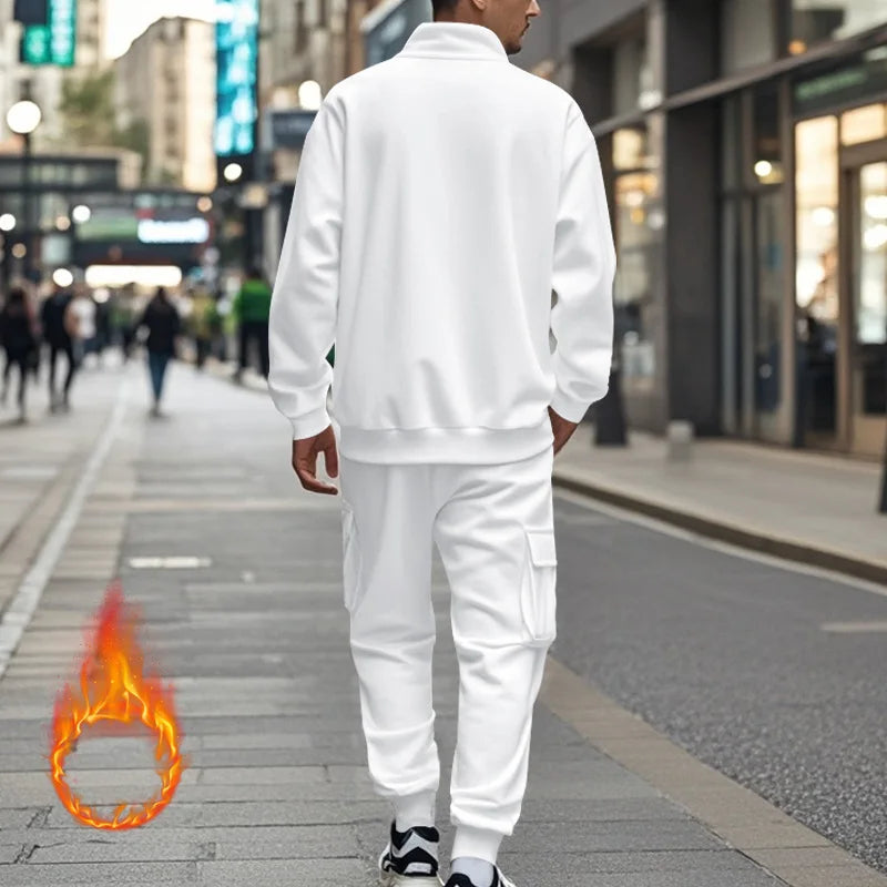 2024 Herbst und Winter Herren-Sporthosen-Set aus lässigem Samt mit warmem Reißverschluss.