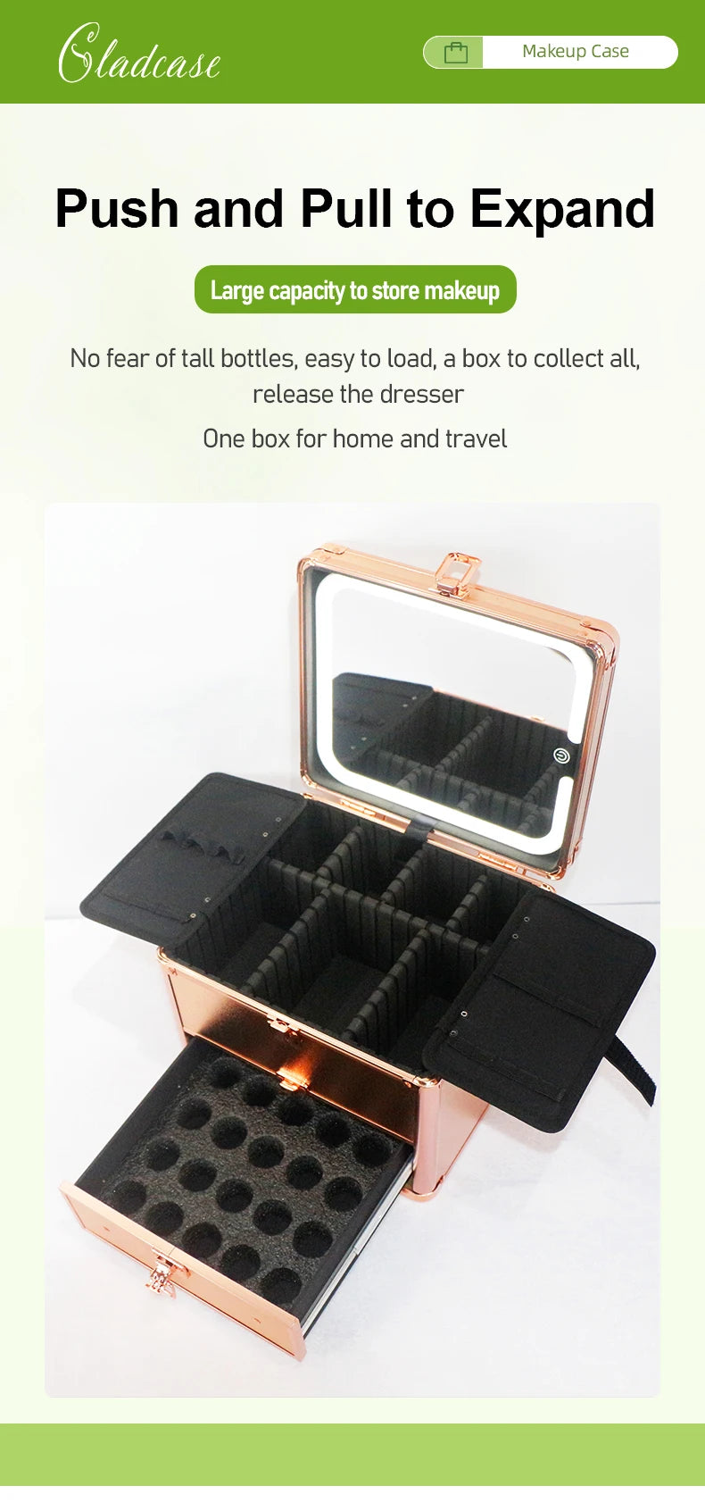 Large Capacity Makeup Case with LED Mirror Multiple Size Options Cosmetic Box LED Mirror Makeup Storage Box for Beauty Salons.