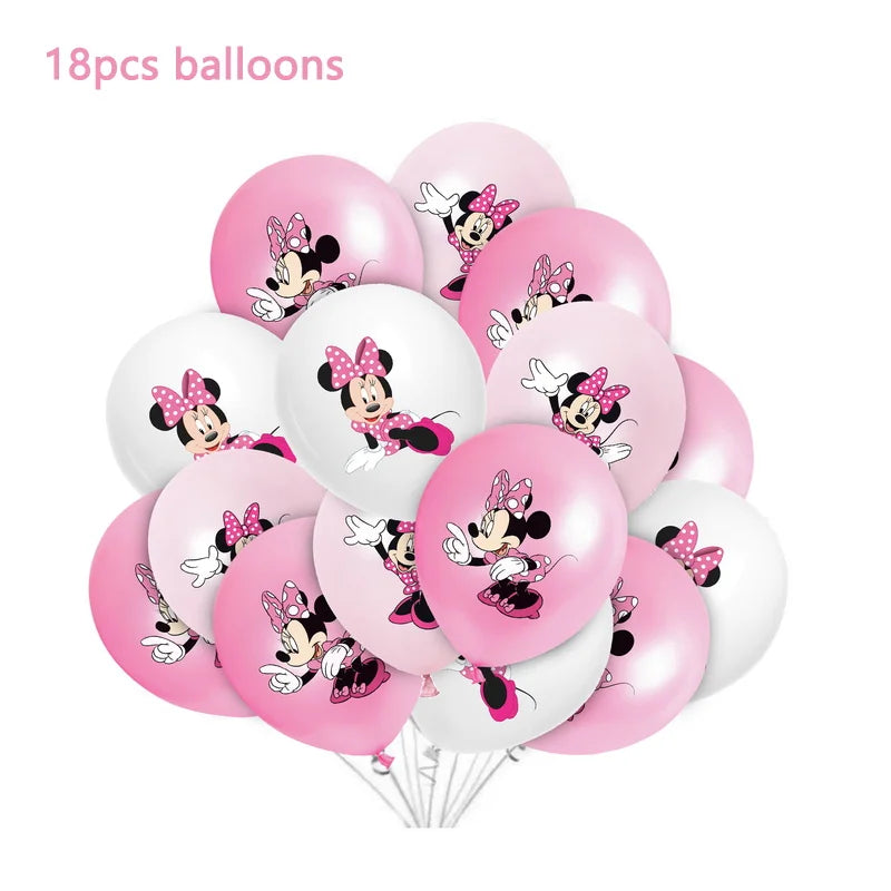 Disney Minnie Mouse Birthday Party Decoration Pink Minnie Paper Cups Plates Napkin Tablecloth Tableware Balloosn Baby Shower Kid