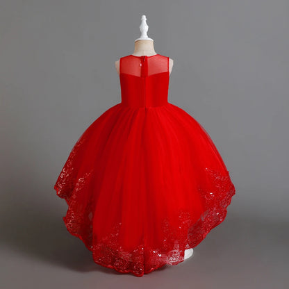 Herbst neue Kinder kleid Prinzessin Kleid Hochzeit Brautjungfer Hochzeits kleid flauschiges Kleid Spitze Trail bestickte Kinder kleidung.