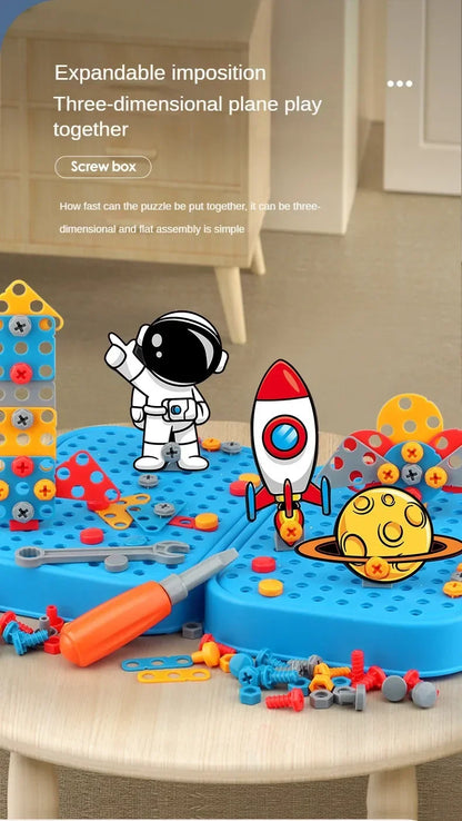 Children Toys Tool Set Electric Drill Screw Nut 3D Puzzle Toys Pretend Play Repair Tool Box Drilling Assembly Educational Toys.