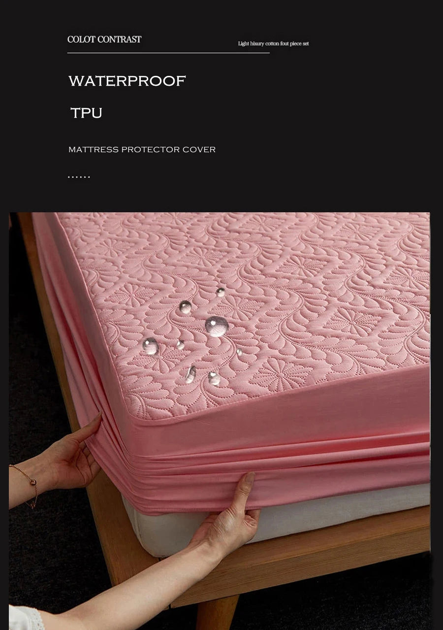 Quilted Waterproof Mattress Protector Cover Elastic Fitted Sheet Style Double Bed Protection Pad Twin Queen King 140 160x200cm.