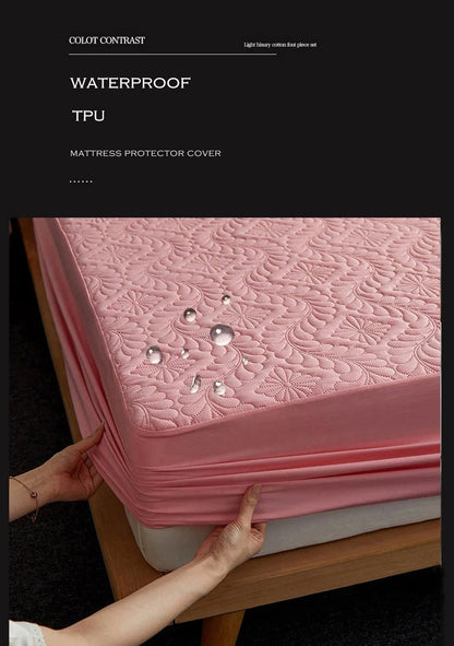 Quilted Waterproof Mattress Protector Cover Elastic Fitted Sheet Style Double Bed Protection Pad Twin Queen King 140 160x200cm.