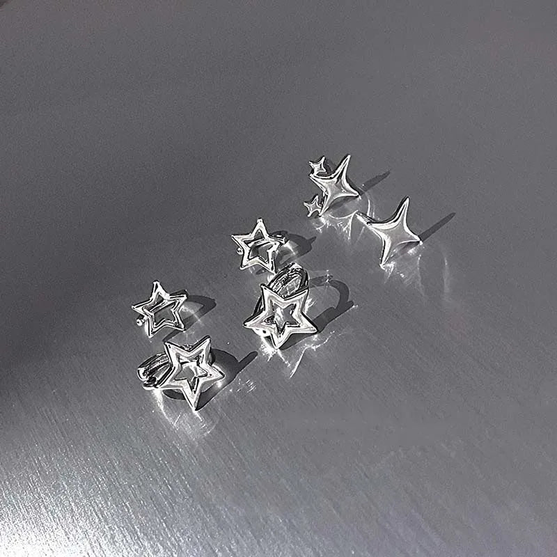 Y2K Style Hollow Pentagonal Stud Earrings for Women Personalize Star Asterism Round Ear Buckle Metal Accessories Fashion Jewelry.