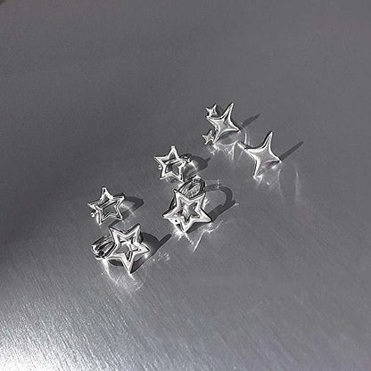 Y2K Style Hollow Pentagonal Stud Earrings for Women Personalize Star Asterism Round Ear Buckle Metal Accessories Fashion Jewelry.