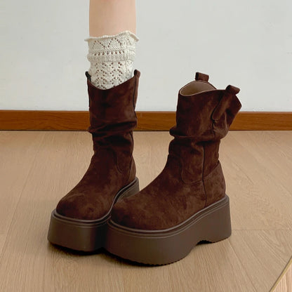 Chunky Platform Thick Sole Woman Ankle Boots Design Round Toe Slip On Shoes  2025 Autumn Winter Short Botas Para Mujer.