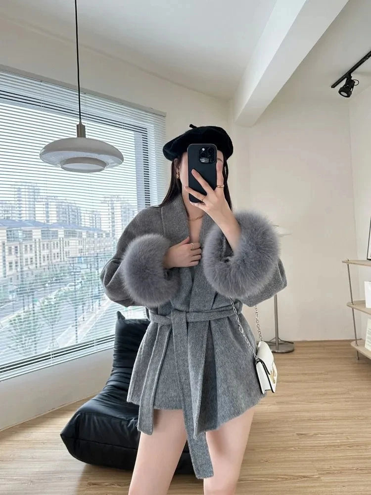 Mode Woolen Jacke mit gürtel Frauen Mantel 2025, Neue Herbst Winter Temperament Lose Strickjacke Weibliche Outwear.