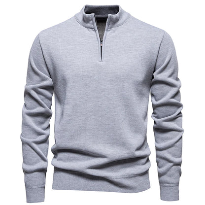 Autumn Winter Men's Half Zipper Knitted Pullovers Solid Slin Fit Casual Sweater Male Fleece Warm Stand Collar Pullover Sweaters