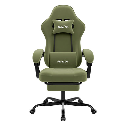 SUKIDA Gaming-Stuhl mit Fußstütze, PC-Stuhl im Racing-Stuhl-Design, ergonomischer Bürostuhl, verstellbar mit Lordosenstütze