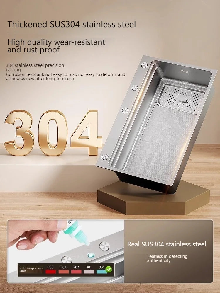 304 stainless steel Undermount Kitchen Sink Embossed Silver Large Single Bowl with Accessories Thickened Sinks