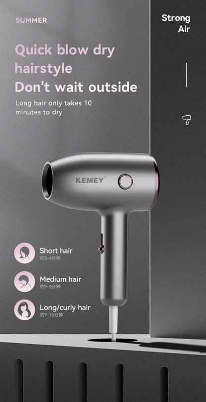 Kemei Professional Travel Hair Dryer Lightweight Design Powerful Fast Drying Compact Blower Dryer Hair Styling Tool Hammer Shape