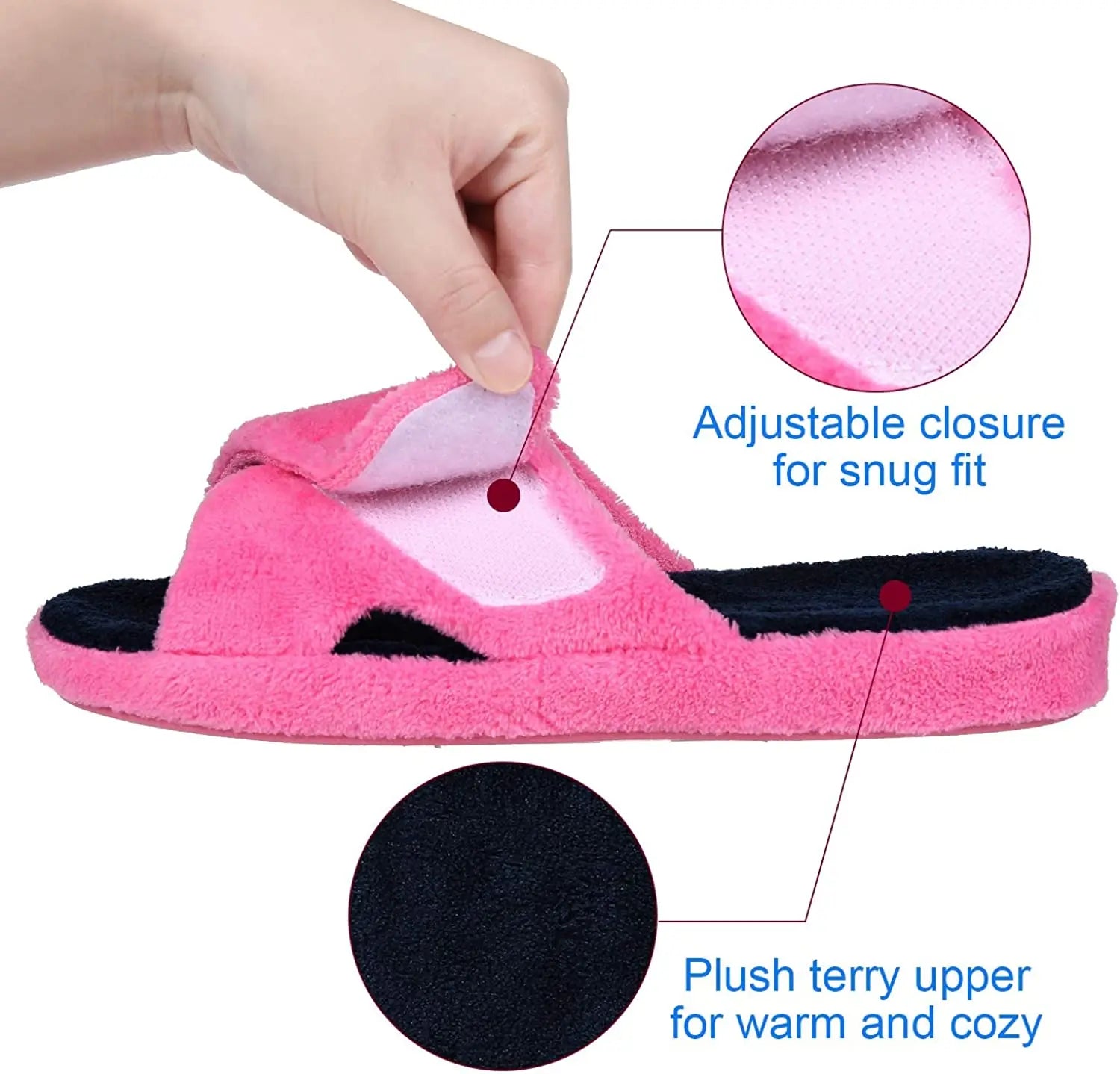 Comwarm Fuzzy House Slippers For Women New Terry Cloth Arch Support Cotton Slippers Four Seasons Open Toe Indoor Flat Slippers.