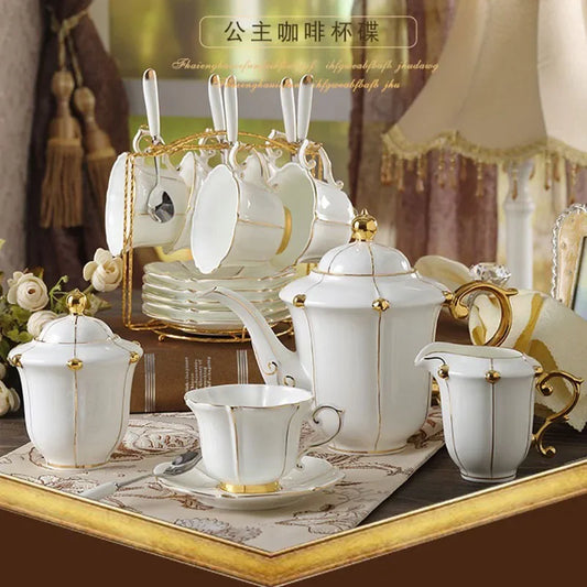 Bone China Coffee Set Europe Porcelain Tea Set Simple Ceramic Pot Creamer Sugar Bowl Teatime Teapot Coffee Cup Mug Coffeeware.