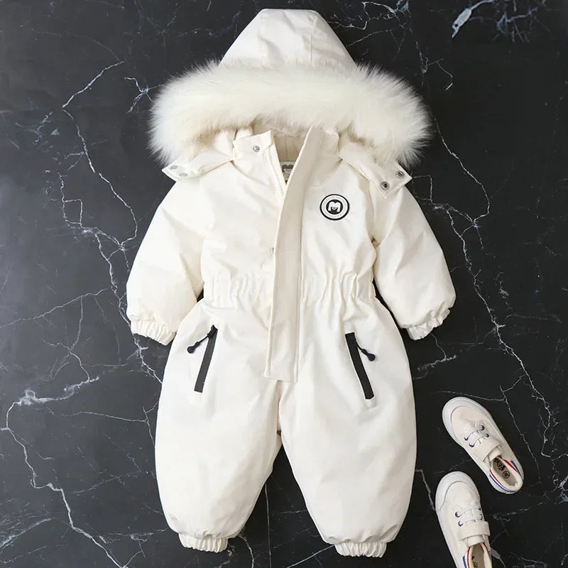 Plus Dicke Samt Bodys Kleidung Winter Baby Wasserdicht Mit Kapuze Einteiliges Mädchen Jungen Overalls Ski Anzug Infant Dicke Warme strampler