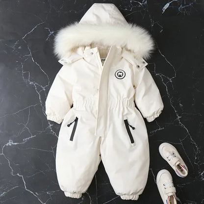 Plus Dicke Samt Bodys Kleidung Winter Baby Wasserdicht Mit Kapuze Einteiliges Mädchen Jungen Overalls Ski Anzug Infant Dicke Warme strampler