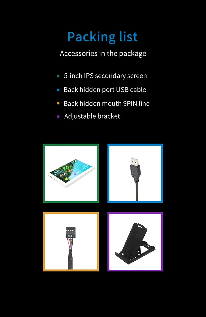 3.5 / 5 Inch IPS Type-C Secondary Screen Mini Computer USB Display CPU GPU RAM HDD Monitor with Holder Metal Case No Use AIDA64