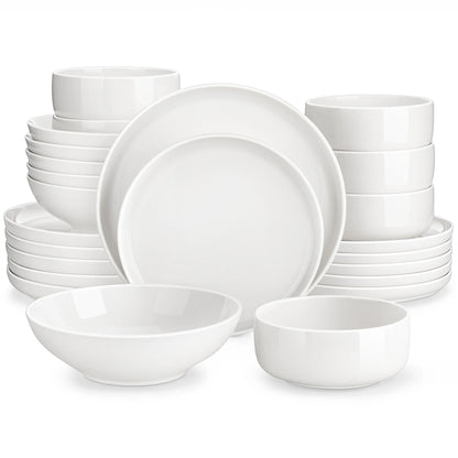 MALACASA 24 Piece Ceramic Plates Porcelain Dinnerware Set with 6 Pcs Dinner/Dessert Plates/Soup/Bowl Tableware Set Service for 6.