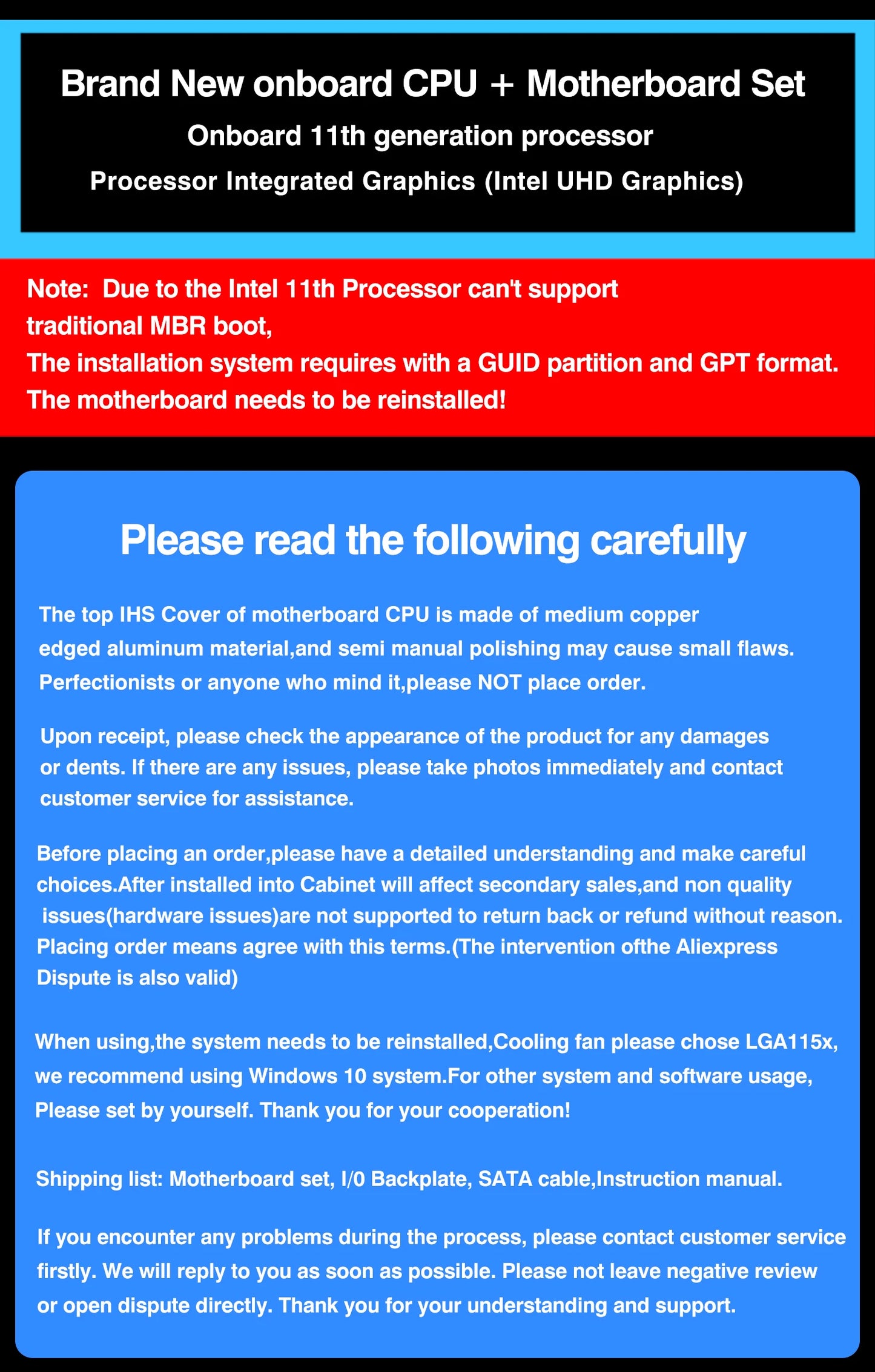 DIY Gaming Computer Motherboard with Onboard 11th Kit IntelCore CPU 0000 ES 2.6GHz (Refer to Kit i9 1198** i9 11900) DDR4.