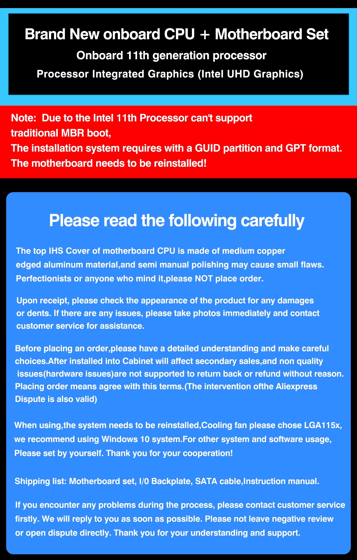 DIY Gaming Computer Motherboard with Onboard 11th Kit IntelCore CPU 0000 ES 2.6GHz (Refer to Kit i9 1198** i9 11900) DDR4.
