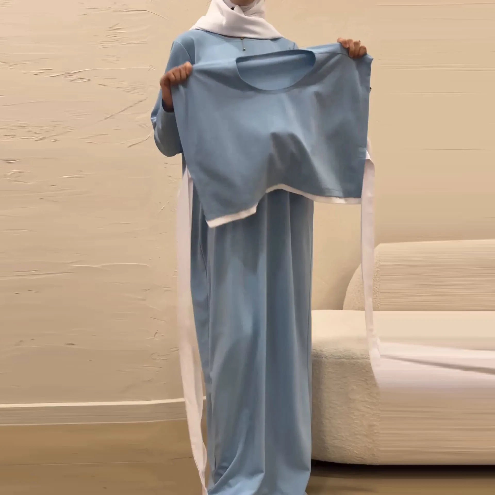 Women Eid Muslim Sets Musulman Ensemble Dubai Arab Vest Kaftan Islam Abayas Ankle Length Long Robe Solid Two Pieces Modest.