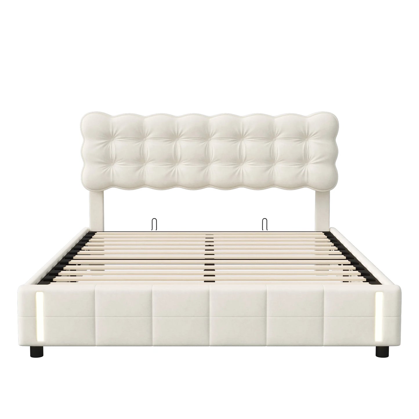 Rosahqnda Kissen Bett Kissen Bett mit Stimmungslicht, gepolstertes Bettgestell in Samtbeige, Kinderbett, ohne Matratze