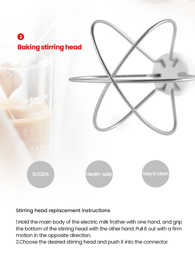 MHW-3BOMEBR Rechargeable Milk Frother Handheld Electric Foam Maker Stainless Steel Whisk Drink Mixer Foamer for Latte/Cappuccino.