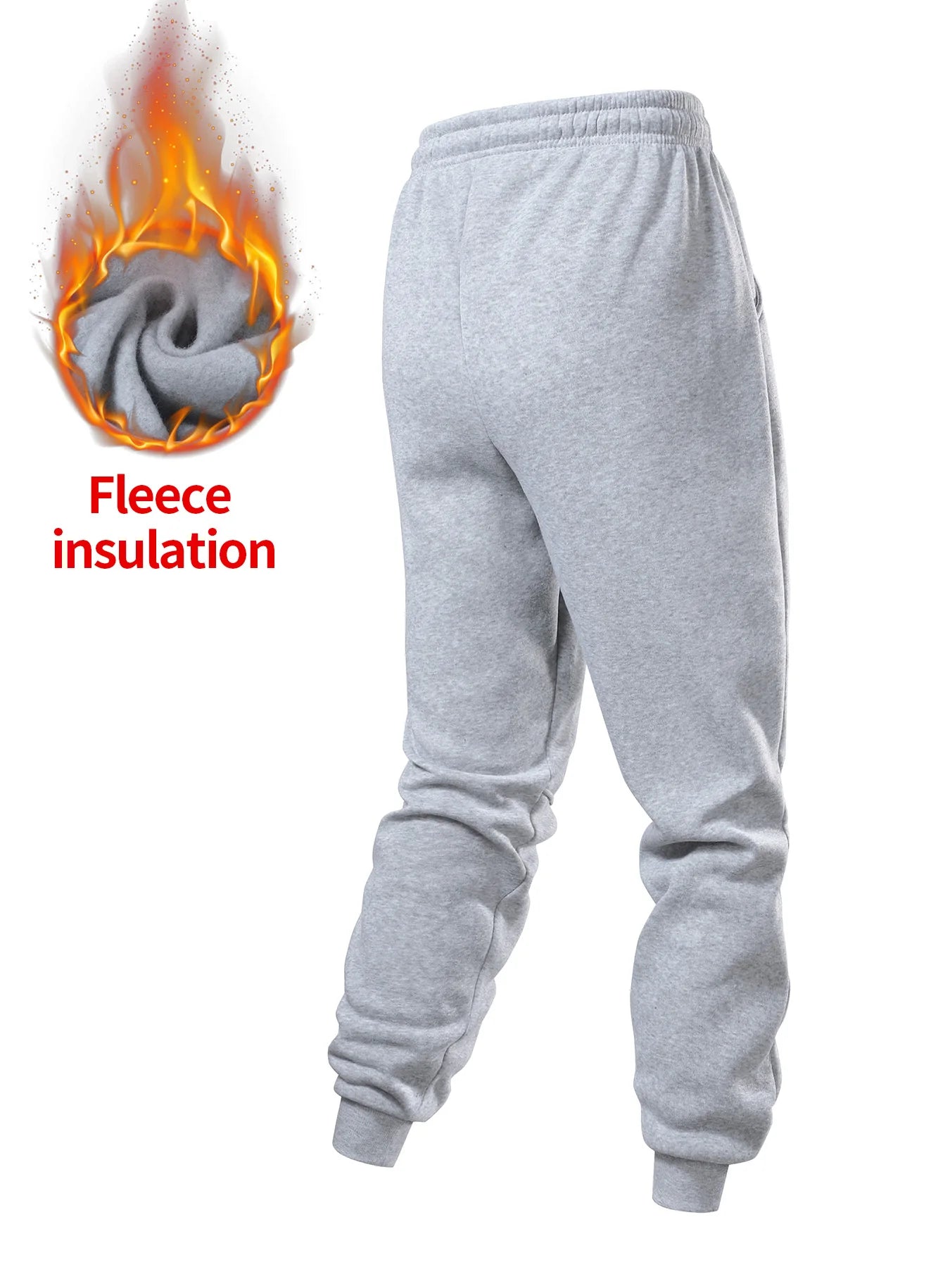 Men's Fleece Lined Jogger Pants, Casual Drawstring Waist Sweatpants with Pockets, Warm Running Trousers for Fall & Winter.