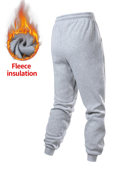 Men's Fleece Lined Jogger Pants, Casual Drawstring Waist Sweatpants with Pockets, Warm Running Trousers for Fall & Winter.