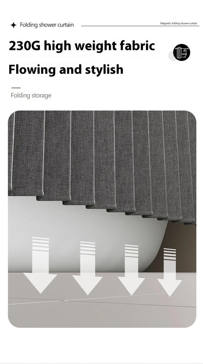 Badezimmer Faltbarer Duschvorhang aus Leinen mit Magneten, wasserdicht, geeignet für begehbare Duschen, Teleskopstange nicht im Lieferumfang enthalten