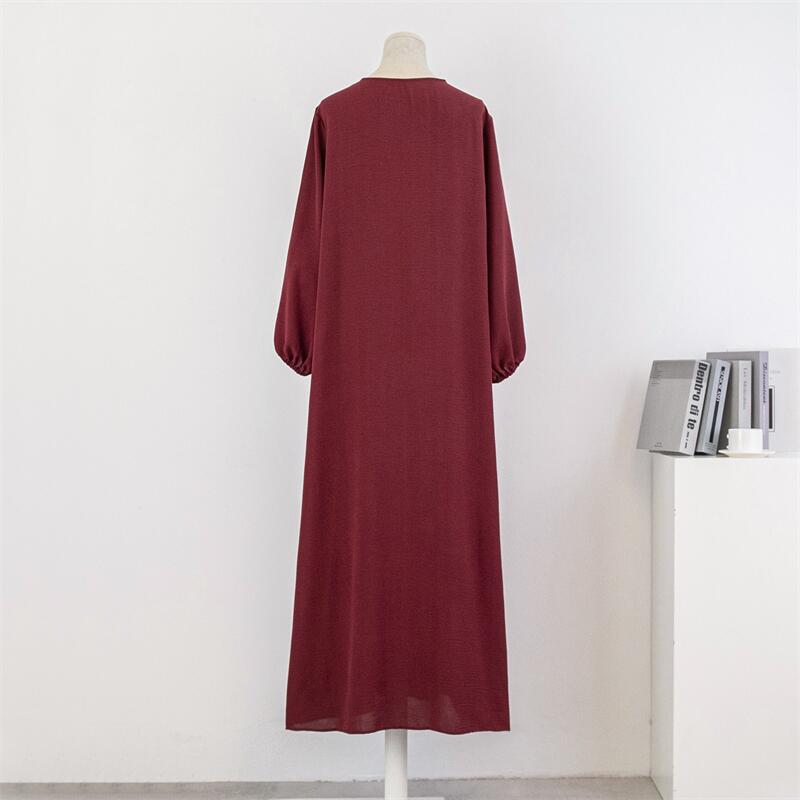 Women Loose Maxi Dresses Muslim Dress Spring Autumn Female Full Sleeve Casual Solid Pockets Robe Long Dresses Mujer Vestidoes.