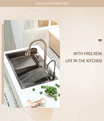 Edelstahl Küchen spüle Digital anzeige großes Single Slot hotel Multifunktion waschbecken mit Wasserfall Wasserhahn Wohnung