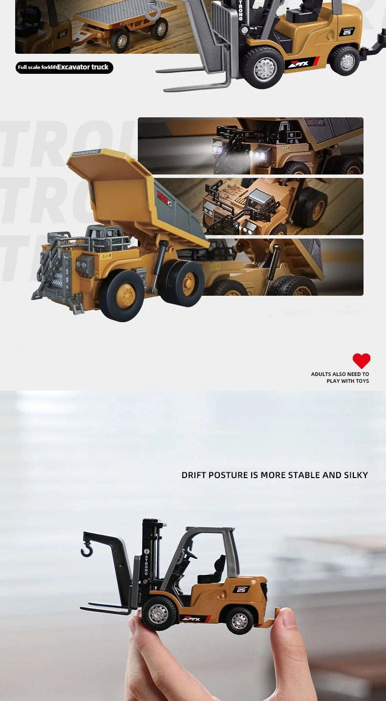 RC Car 1/64 Full Scale Mini RC Engineering Vehicle Desktop Electric Remote Control Excavator Dump Truck Forklift Model Toy Gift.