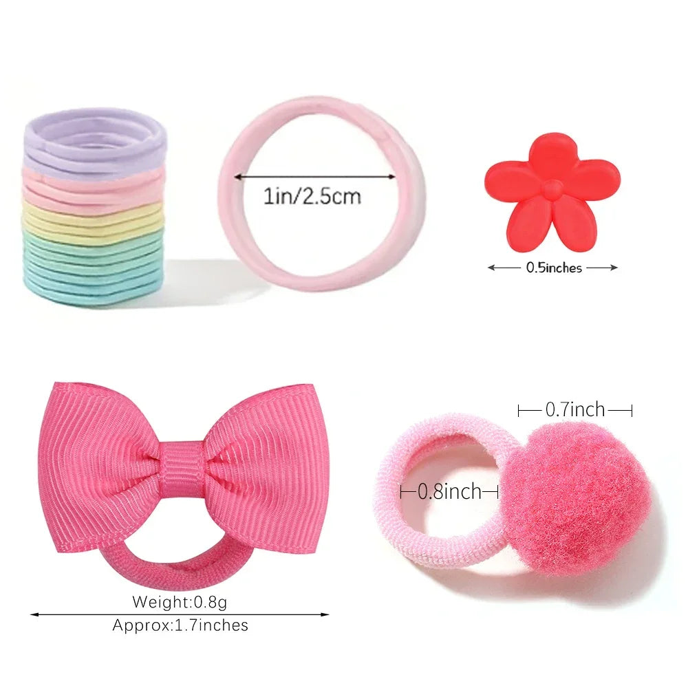 120Pcs Colorful Bowknot Hair Bands for Kids Elastic Ponytail Holders Rubber Bands Children's Hair Accessories.