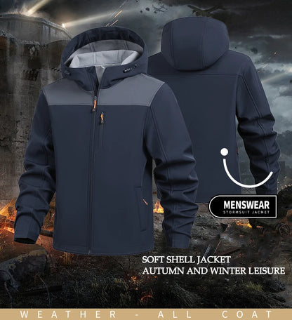 Jacket Coat Winter Soft Case Male Outdoor Sports Hooded Coat Multi-pocket Inside Fleece Casual Waterproof Windproof Sport Jacket.