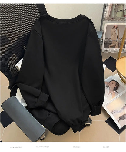 175kg plus size Damen büste Frühling Herbst loses Sweatshirt bedrucktes Buchstaben oberteil schwarz weiß 6xl 7xl 8xl 9xl 10xl 11xl